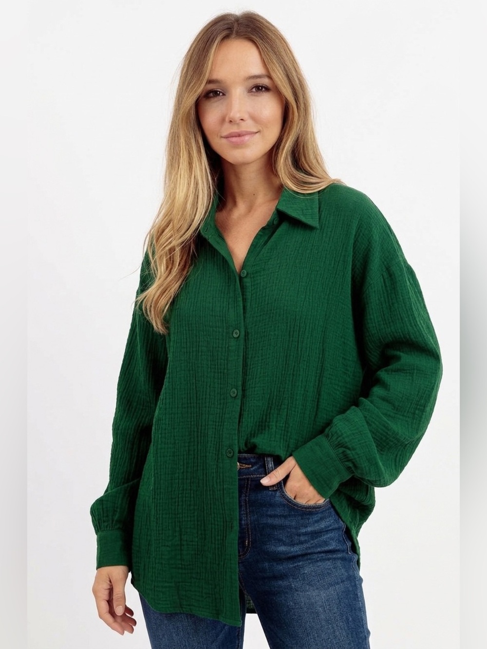 BiBi Oversized Wrinkled Gauze Button Up Shirt Top🛍️